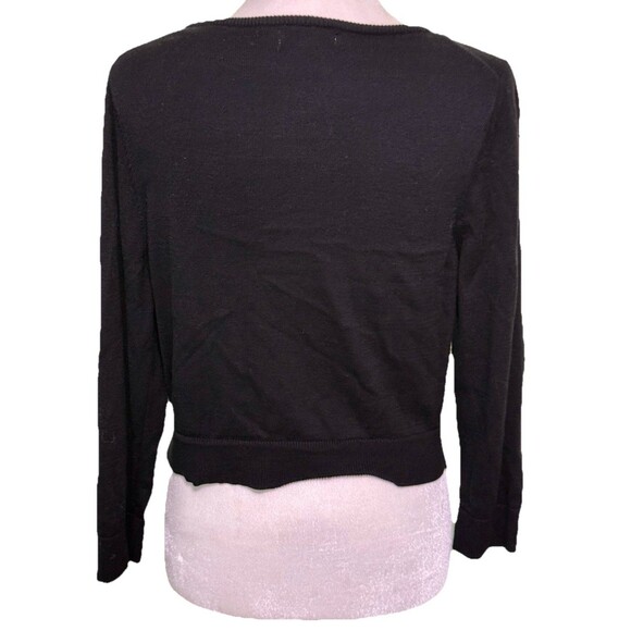 Women’s Black Gold Grommet Toggle 3/4 Sleeve Cropped Cardigan Classic Preppy Lg - Picture 3 of 9